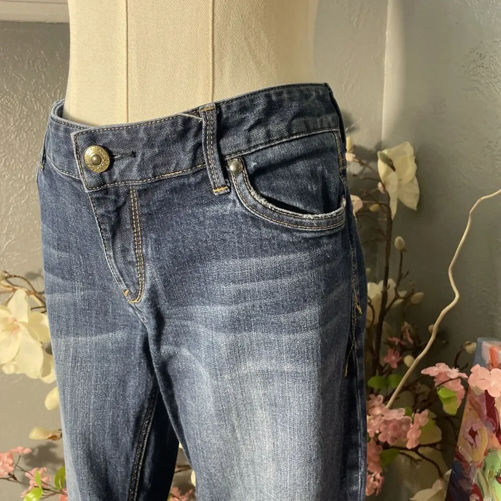 Express Bootcut Jeans Womens 12 Blue Y2K Embroidered Denim Western Low Rise